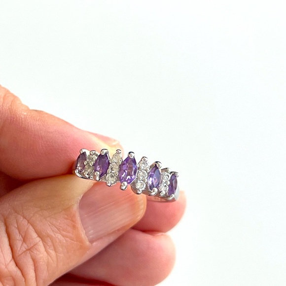 💜 Amethyst and cubic zirconia sterling silver (925) ring - Picture 4 of 11